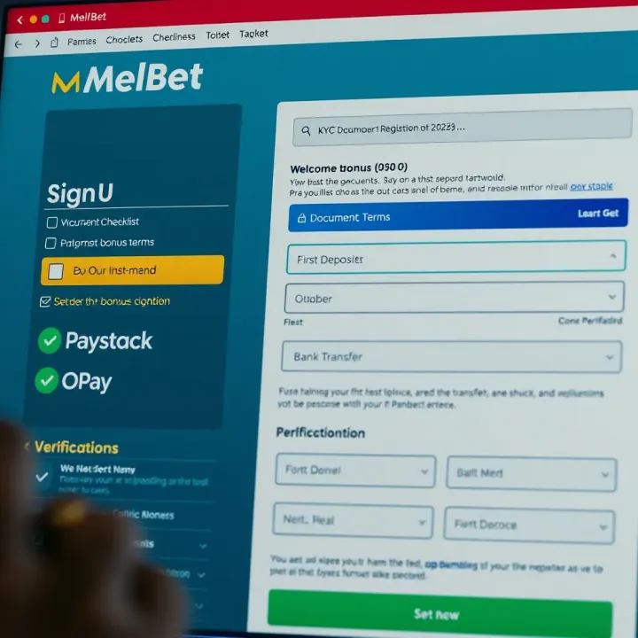 Illustration showing a computer screen with Melbet betting interface highlighting free bet offers for Nigerian users