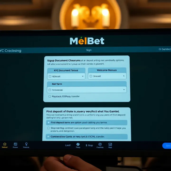 User interface showing Melbet app login screen with username and password fields